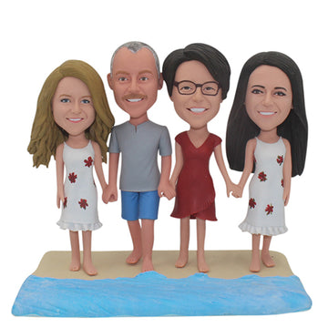 Custom Family Bobbleheads on Beach